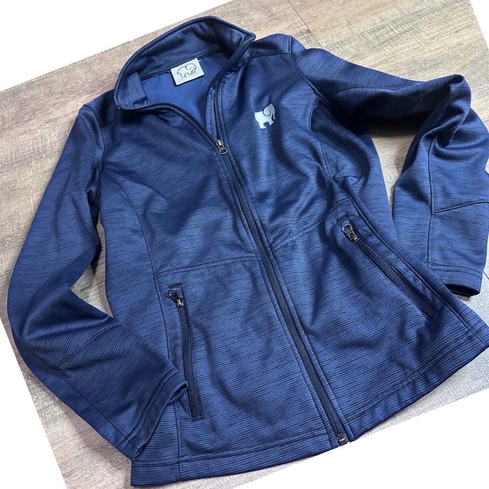 Ivory Ella Womens Navy Blue Space Dye Full Zip Jacket Mock Neck Size Medium